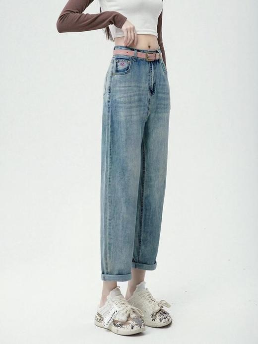 12.20清仓促！6110爱心小标刺绣可卷边春秋牛仔裤-喜出 商品图0