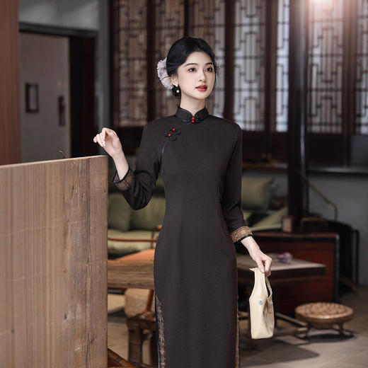 复古中国风长款旗袍，改良新中式高级感气质旗袍SYK23037 商品图3