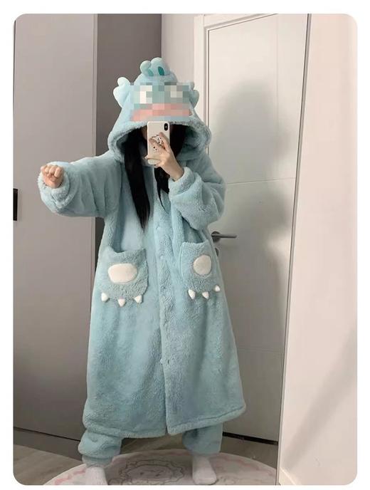 小丑鱼卡通连帽睡衣女冬季加绒加厚珊瑚绒睡袍家居服套装167949541 商品图1
