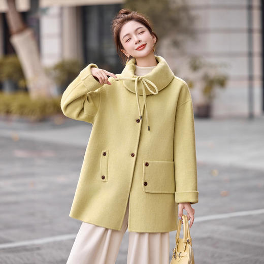 时尚超好看中长双面呢羊毛大衣，韩版休闲气质小个子毛呢外套HR-MDN6805 商品图0