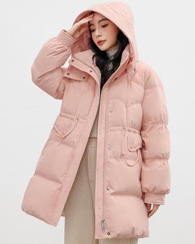 爆款连帽韩版时尚收腰中长款白鸭绒羽绒服女 HY-27