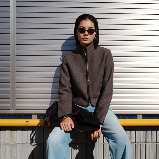 oneup羊毛呢子合身拉链外套 商品图2