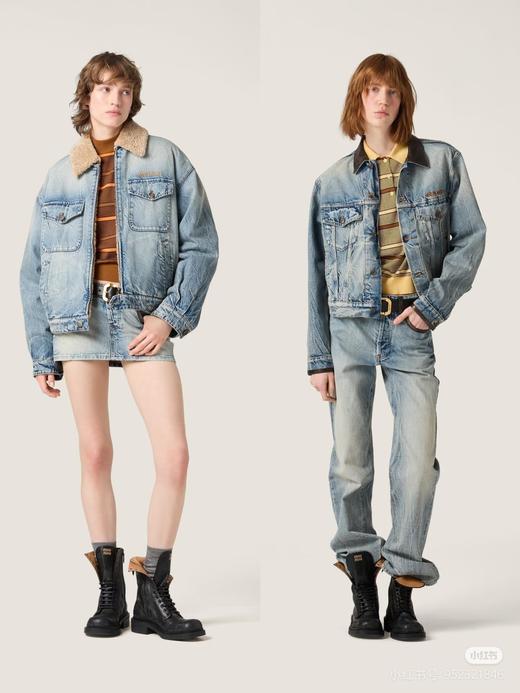 缪缪羊毛水洗刺绣标志加绒加厚夹克牛仔外套 商品图3