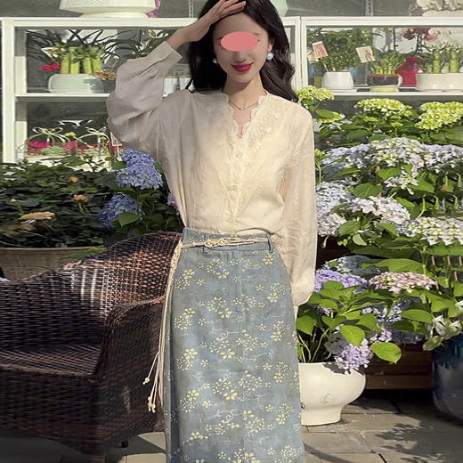 裁缝学苑AH82新中式V领蕾丝小衫上衣纸样半身裙套装打版裁剪图 商品图5