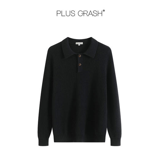PLUS CRASH纹理感全棉老钱风POLO领毛衣百搭休闲慵懒风翻领针织衫 商品图4