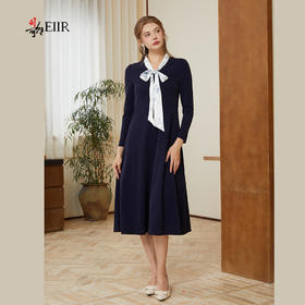 司歌弹力连衣裙秋冬蝴蝶结收腰中长裙A921109Y