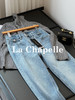 会员福利【设计感×通勤百搭】拉夏贝尔/La Chapelle高腰皮标牛仔裤女百搭韩版休闲小个子直筒裤 商品缩略图8