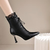 【预售5天】尖头高跟短靴真皮时尚，蕾丝边细跟马丁靴女靴HFE&F63-1 商品缩略图1