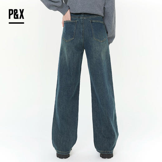 P&X设计师女装2025冬季阔腿裤高腰休闲牛仔长裤825410177 蓝色 商品图4