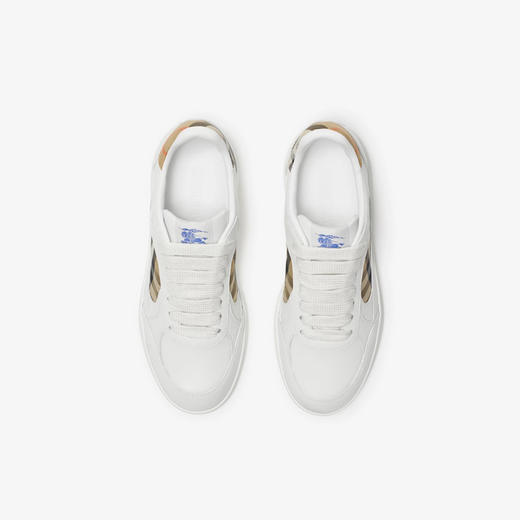 BURBERRY 巴宝莉 女士马术骑士徽标标签皮革格纹 Terrace 休闲运动鞋 白色 8108654 A1464 商品图3