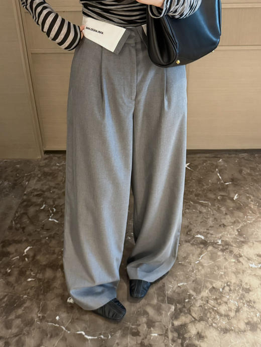 原厂ann 厚款翻腰阔腿裤精纺羊毛直筒裤103010 商品图3