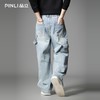 PINLI品立春季新款男士美式高街复古宽松直筒休闲牛仔长裤潮GD253116142 商品缩略图2