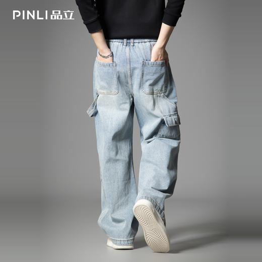 PINLI品立春季新款男士美式高街复古宽松直筒休闲牛仔长裤潮GD253116142 商品图2