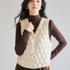 「高货sh」全新升级【铂金会员211/天猫279/差价68】(01420)洛诗琳菱格90白鸭绒羽绒马甲2025冬季V领保暖叠穿保暖内胆
