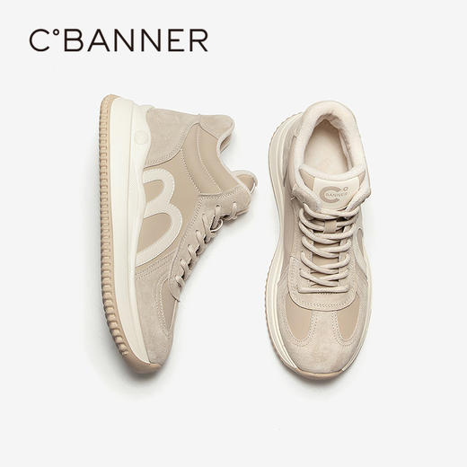 千百度厚底加绒高帮鞋女增高保暖德训鞋运动休闲鞋A25655853 商品图4