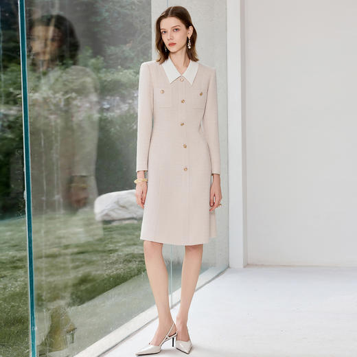 IWY/气质小香风连衣裙女秋冬长袖正式场合米色套裙工作服J25Q227 商品图2