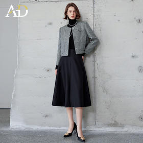 AD时尚套装女2024秋冬圆领小香风外套亮丝编织粗花呢长袖高端伞裙