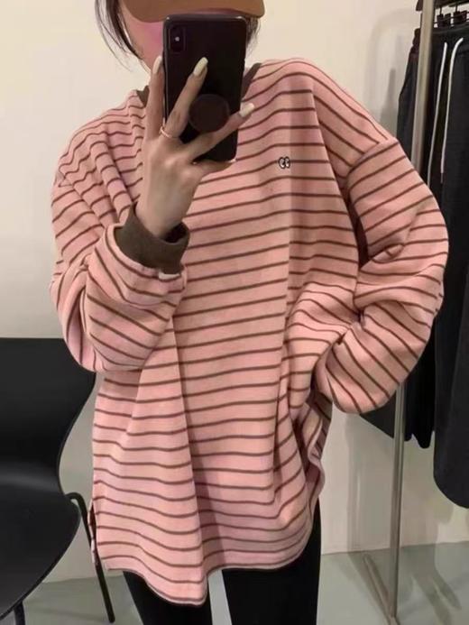 【卫衣系列】31853粉色条纹侧开叉眼睛刺绣卫衣-喜出 商品图2