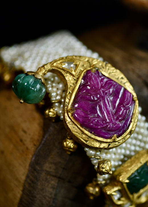 24k包金红宝蓝宝绿宝钻石珍珠项链 商品图4