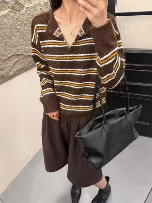 🔥【Avann民族风混纺羊毛针织衫】 ✅ 材质加分：14%羊毛 锦纶31.7%☺️ 晴纶23% 聚酯纤维21.3% ✅ 版型友好：🌈圆领不挑脸型，条纹经典不过时 商品图4