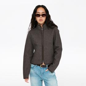 oneup羊毛呢子合身拉链外套