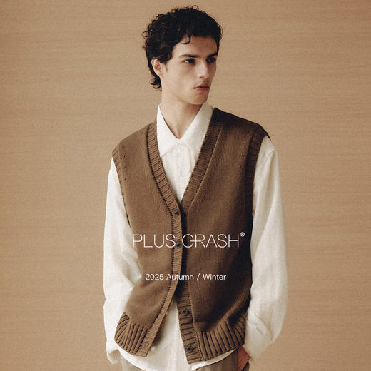 PLUS CRASH冬季老钱风复古针织衫背心无袖开衫外套男女同款 商品图2