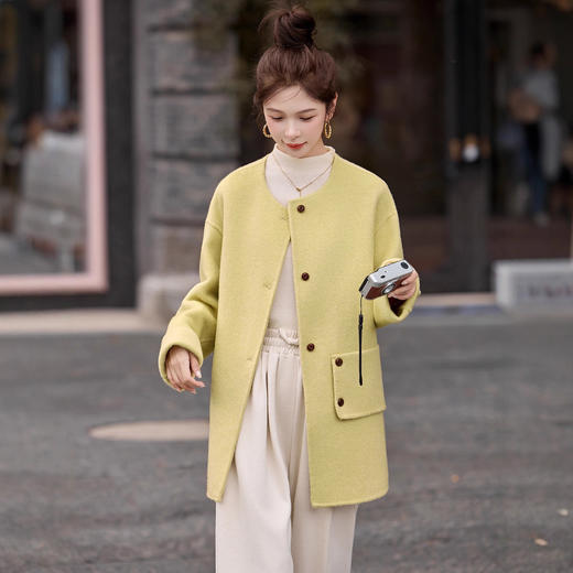 时尚超好看中长双面呢羊毛大衣，韩版休闲气质小个子毛呢外套HR-MDN6805 商品图1