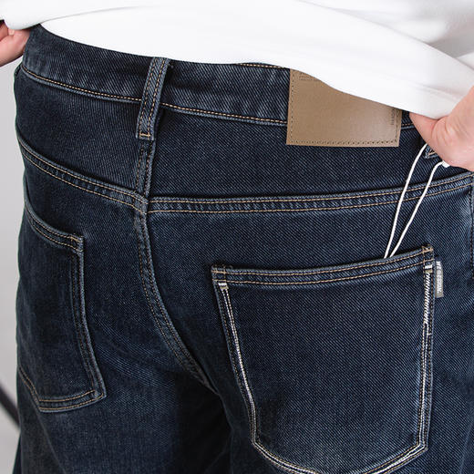 DRONKOO 2025 正常腰表袋右后袋绿色刺绣一体绒厚牛仔长裤 商品图4