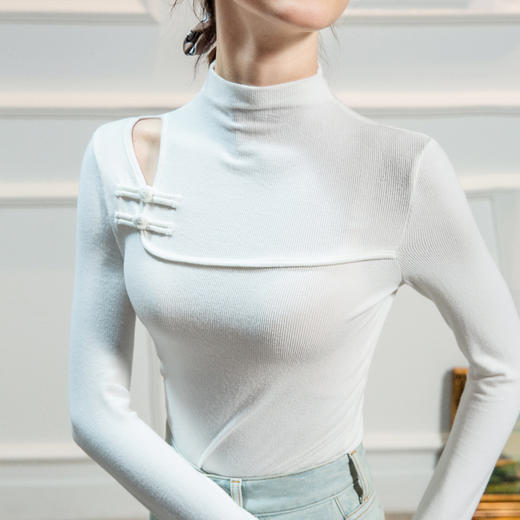 设计感露肩小高领打底衫，磨毛洋气欧货小衫F20203415 商品图2