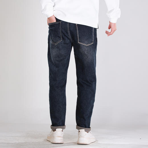 DRONKOO 2025 正常腰表袋右后袋绿色刺绣一体绒厚牛仔长裤 商品图3