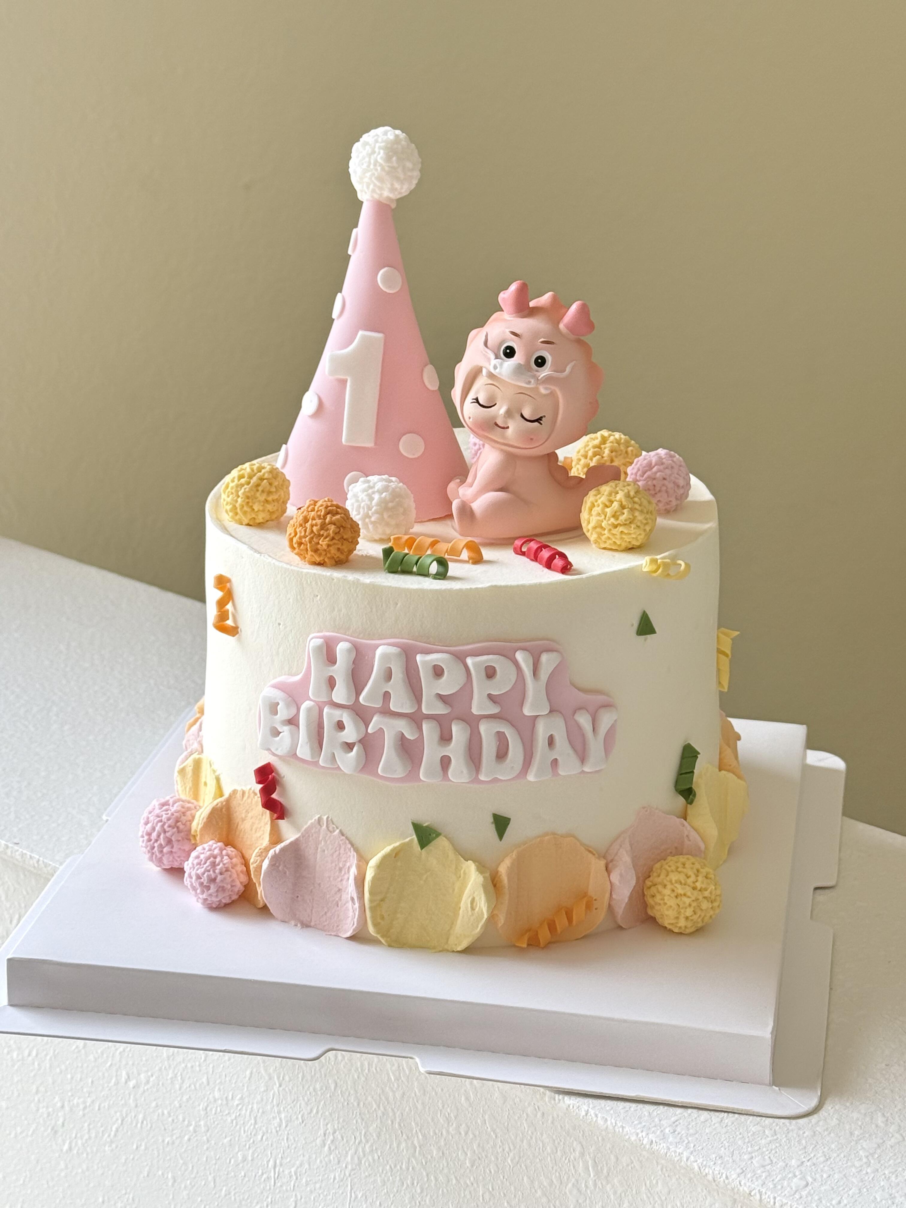 龙宝宝周岁蛋糕（女孩帽子款，B款）