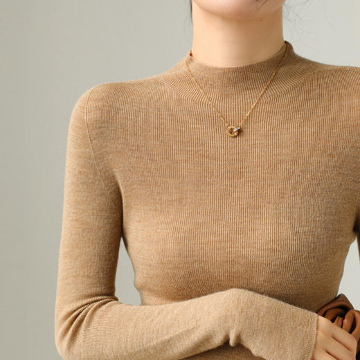 WW 24-15纯色羊毛半高领针织衫打底衫贴身不扎针织毛衣 商品图1