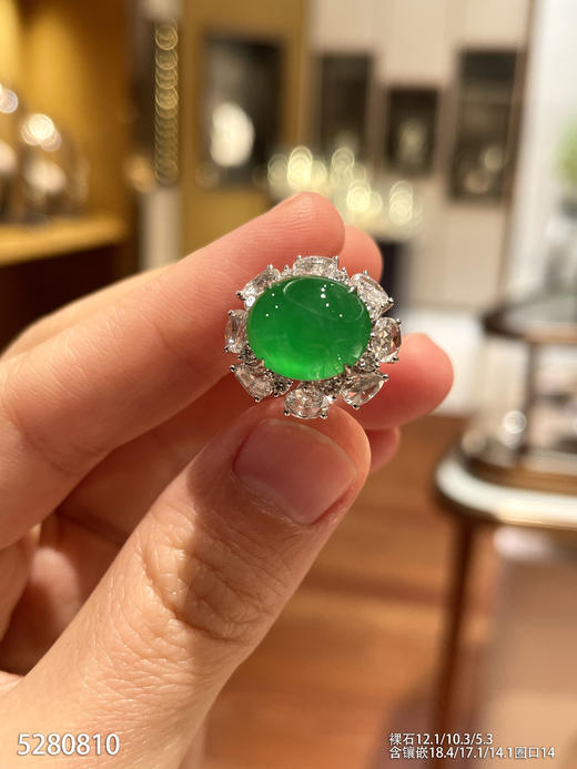 高冰种艳绿蛋面戒指【5280810】具体价格微信咨询 商品图0