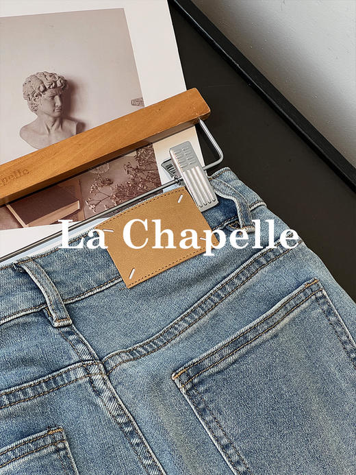 会员福利【设计感×通勤百搭】拉夏贝尔/La Chapelle高腰皮标牛仔裤女百搭韩版休闲小个子直筒裤 商品图11