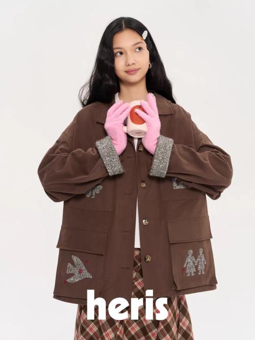 heris/H53111/毛呢贴布刺绣夹棉可拆卸内胆外套 商品图2