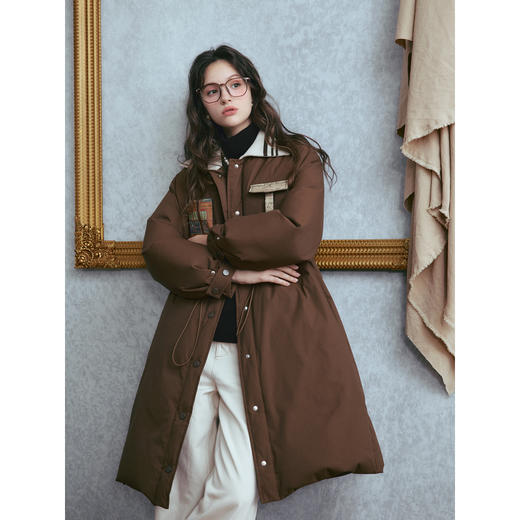 【暖冬内购】两三事梵高文艺 落日归航 2025冬季新款印花口袋抽绳收腰羽绒服女 商品图1