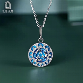 敦煌文创 敦煌三兔纹样纯银项链（绿松石）