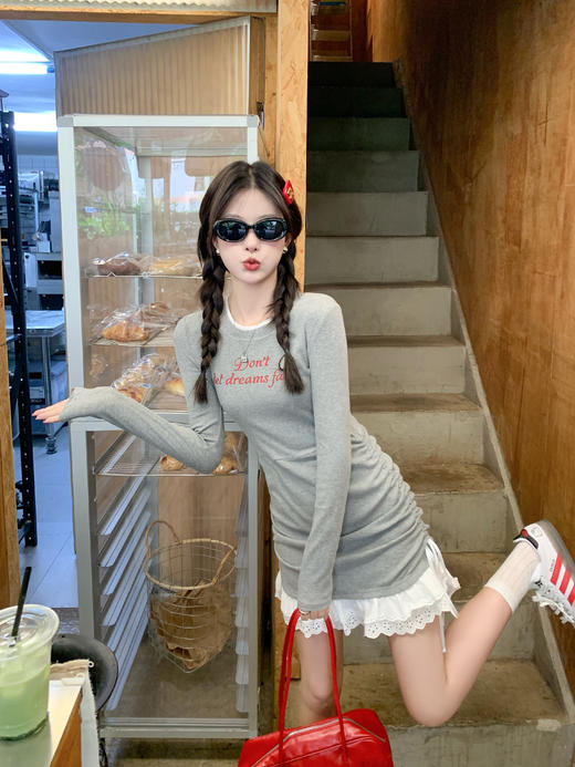 【169元任选2件】现货！灰色侧边抽绳连衣短裙 商品图9