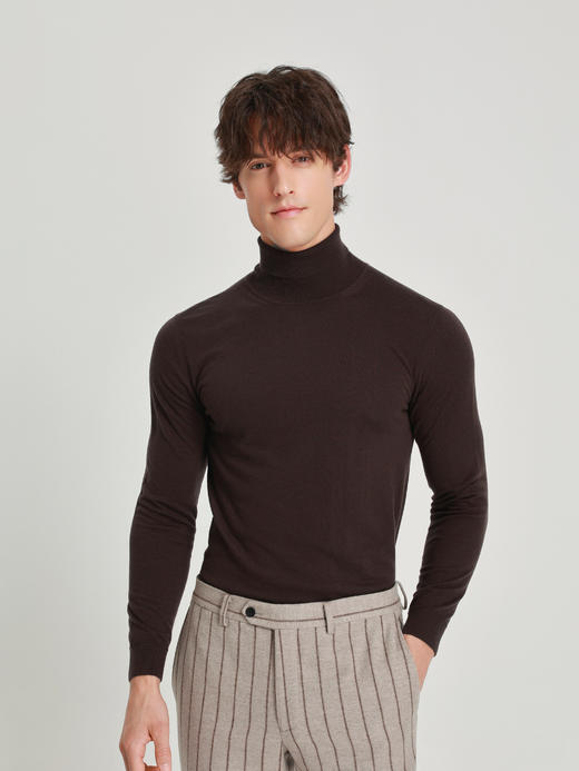 callisto雪茄棕巴素兰全羊毛翻领毛衣 商品图2