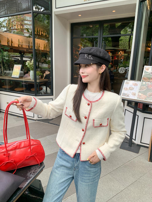 <曾小咸推荐>现货秒杀！微信超特价！ 小香风撞色米白色长袖外套 日常289.99 立减150 秒杀139.99！ 商品图6