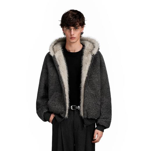 FDR官方店 条纹廓形毛领夹棉棉衣男爆款2025新款座山雕外套女款冬 商品图1