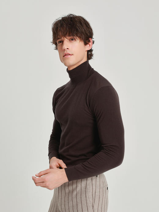 callisto雪茄棕巴素兰全羊毛翻领毛衣 商品图3