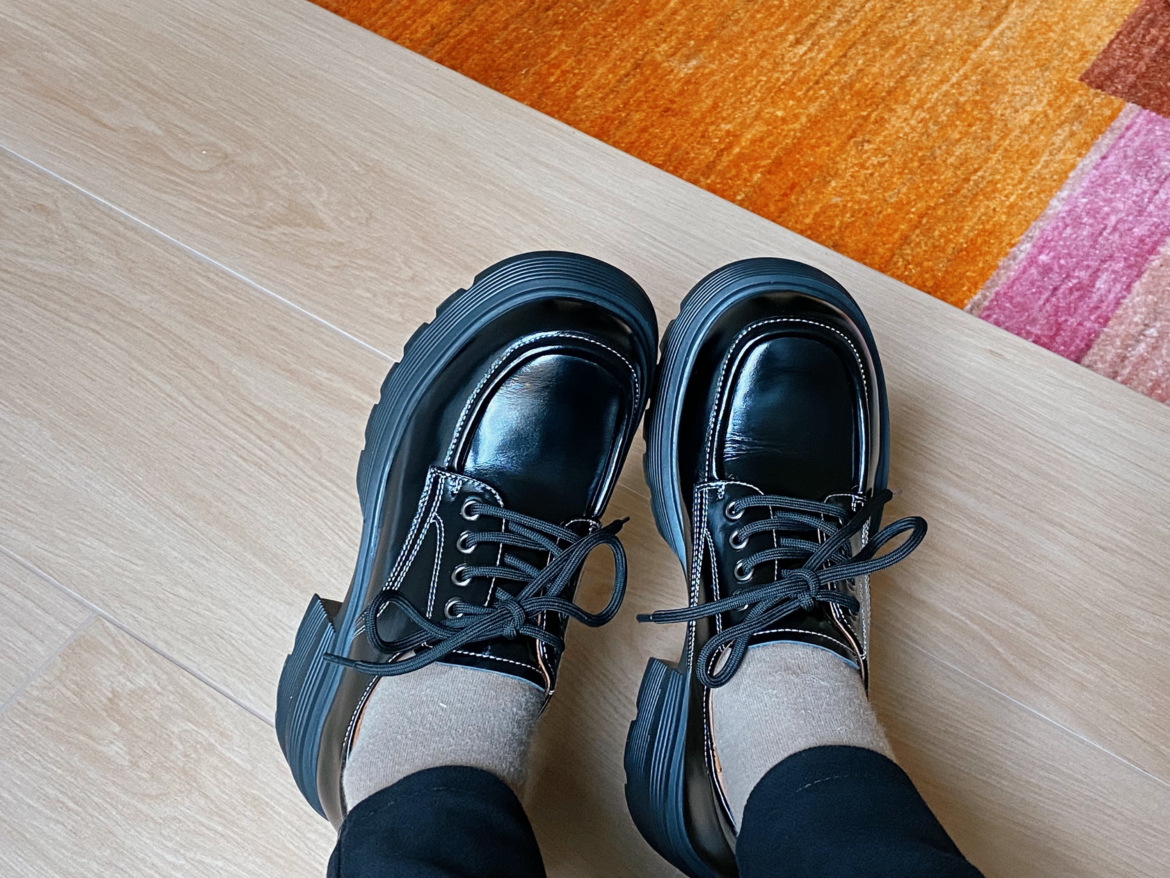 ARCHCONTACT安启美奈乐福鞋，牛油皮鞋面，厚底增高英伦风，多场景适用