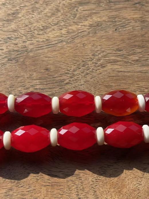 鲜红玛瑙菱格面橄榄珠项链与耳坠套组，顺丰包邮 商品图9