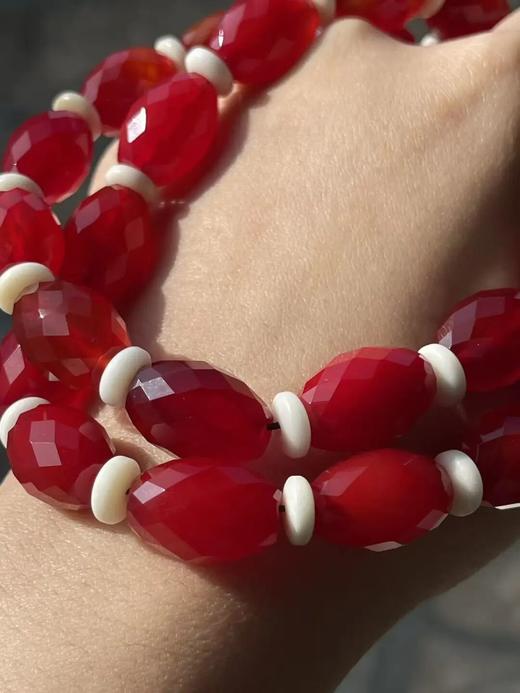 鲜红玛瑙菱格面橄榄珠项链与耳坠套组，顺丰包邮 商品图8