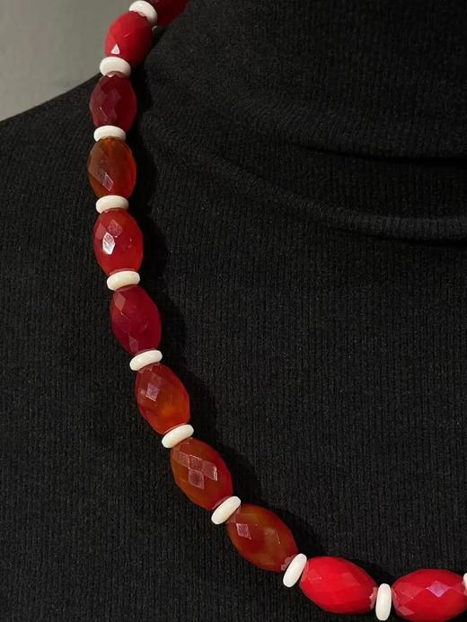 鲜红玛瑙菱格面橄榄珠项链与耳坠套组，顺丰包邮 商品图4