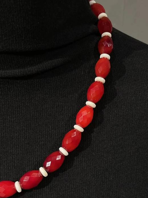 鲜红玛瑙菱格面橄榄珠项链与耳坠套组，顺丰包邮 商品图5