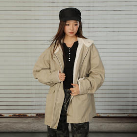 复古收腰抽绳小翻领毛毛加厚加绒外套-纪念日百货门店同款167293079