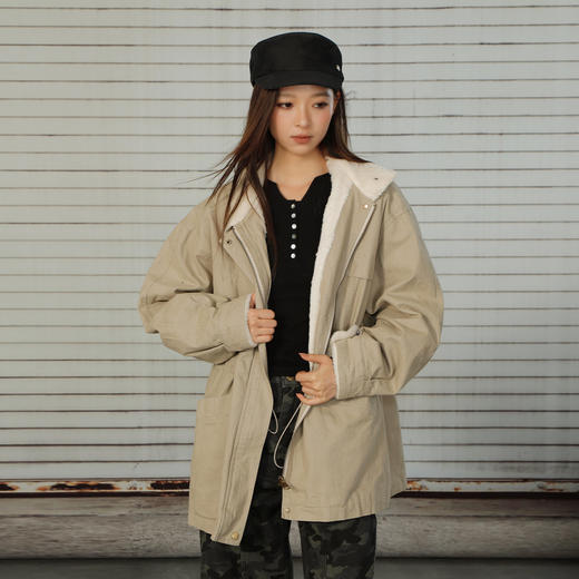 复古收腰抽绳小翻领毛毛加厚加绒外套-纪念日百货门店同款167293079 商品图0