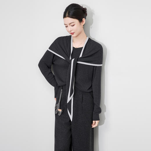 「高货wl」全新升级【铂金会员220/天猫289/差价69】(02525)洛诗琳2025秋季桑蚕丝羊毛混纺针织衫含披肩围巾两件套 商品图0